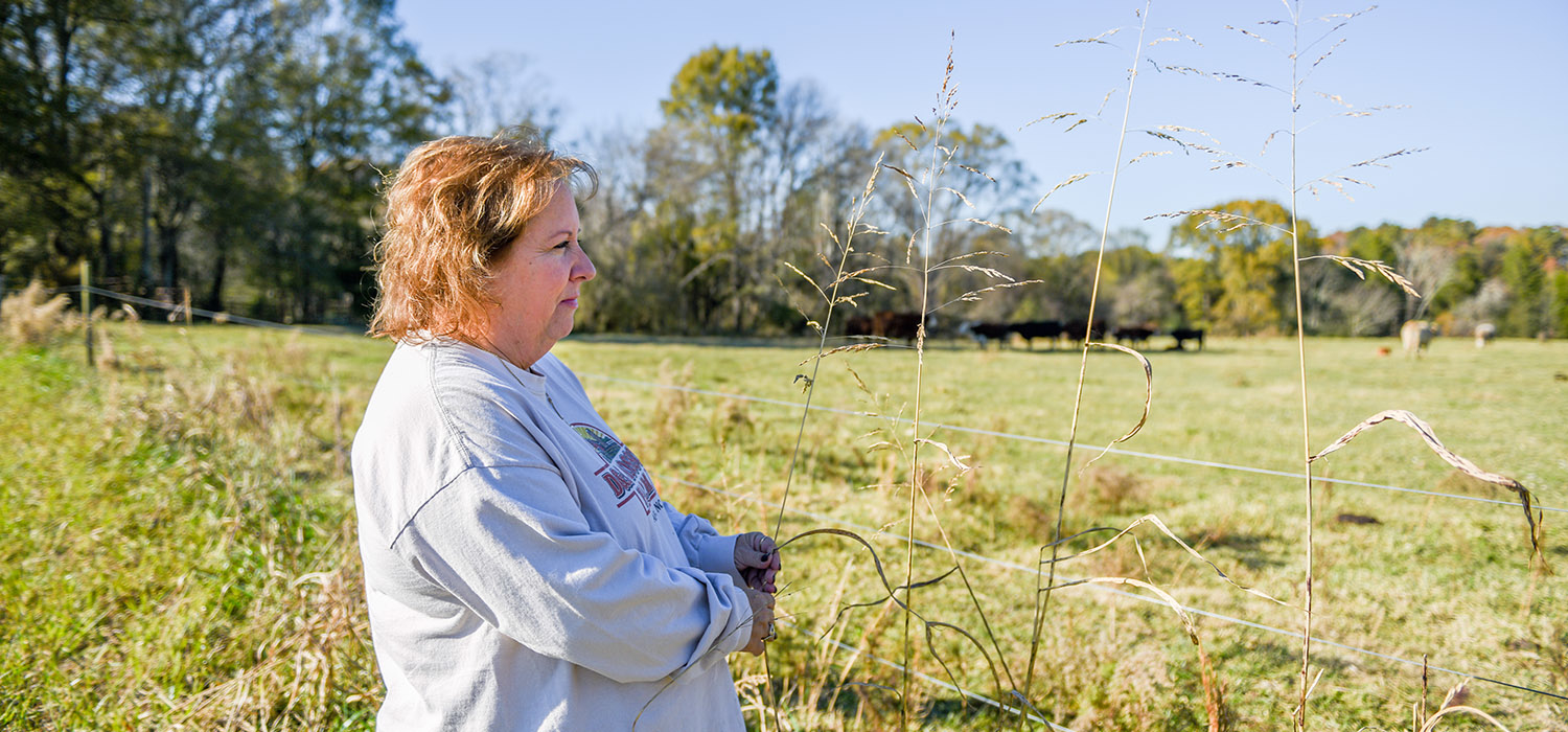 Alamance County's Lisa Glosson gazing across an empty field.