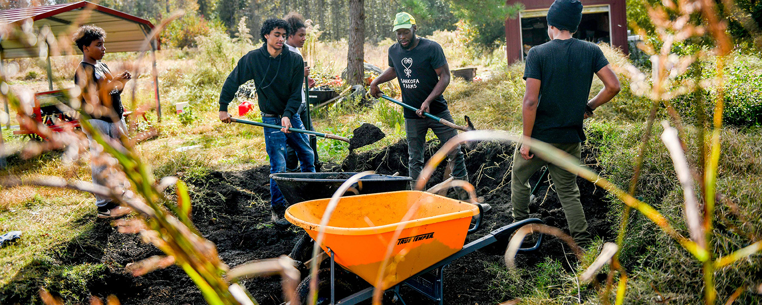 Students working at Sankofa Farms